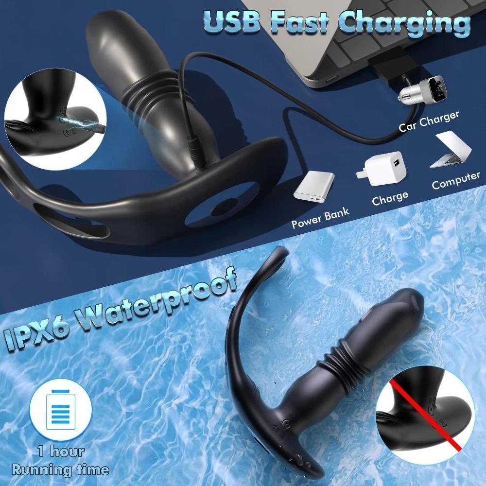 Male Sex Toys Prostate Massager 4 In 1 Vibrating Cock Ring Penis Ring with Remote Control 7 Patterns G Spot Vibrator Adult Sex Toys for Couples