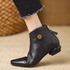 Fashion Camellia Square Toe Low Heel Short Ankle Boots Comfortable Soft Leather Booties for Women