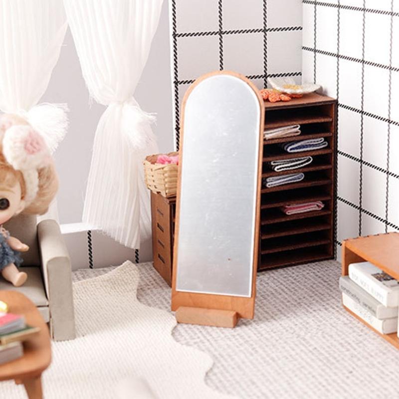 Безопасное для детей полноразмерное зеркало в деревянной раме с ударопрочной ПВХ-линзой, напольное зеркало для кукольного домика, декора гостиной