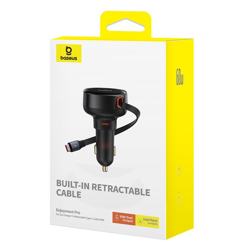 Enjoyment Pro Car Charger with Retractable USBC Cable 60W Black