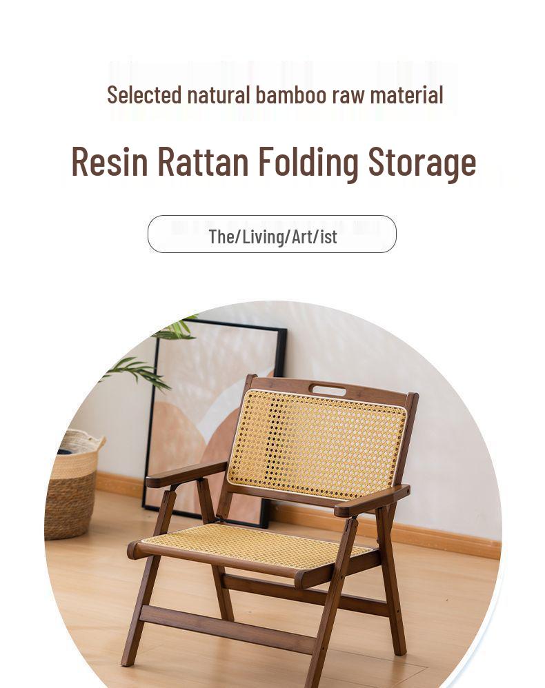 Портативный складной ротанговый стул в винтажном стиле со спинкой для дома, балкона и отдыха на свежем воздухе
