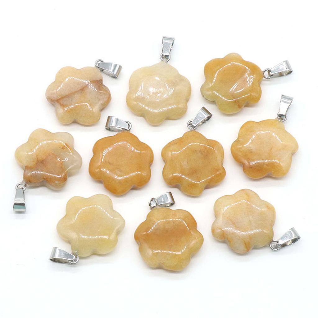 9Pcs, Elegant Flower Crystal Pendant Necklace, Natural Stone Jewelry for Women | Boho Chic DIY Craft | Healing Crystal Energy, Quartz Gems Charms 20mm