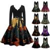 Halloween Women's Casual Fashion V-Neck Printed Vintage Dress