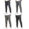 Men Pants Color Matching Plaid Print Drawstring Elastic Waist Ankle-banded Pockets Mid Waist Soft Casual Breathable Sports Jogging Trousers