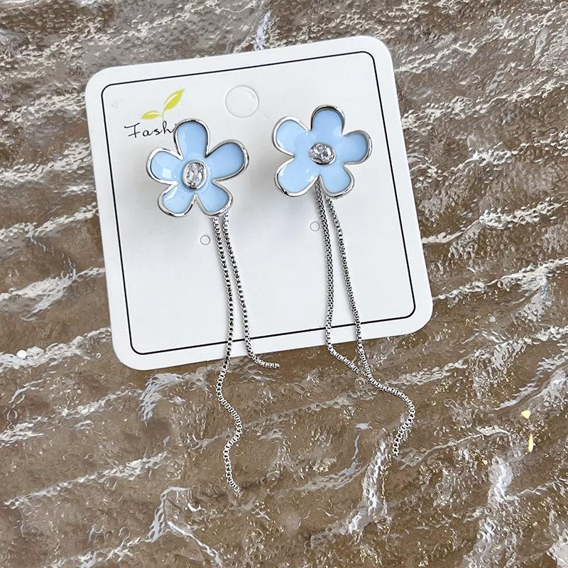 Свежие светло-голубые серьги, геометрические серьги, темперамент, сетка, красные модные шпильки, новая модная женщина