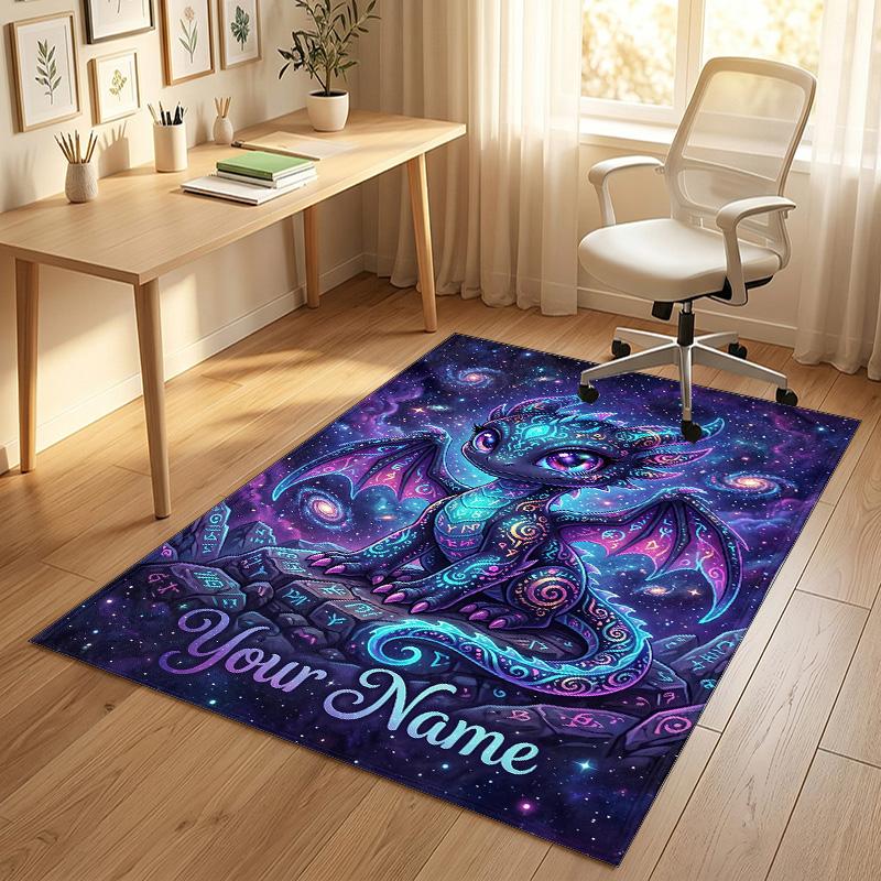 Dragon Phoenix Theme Crystal Velvet Rug Personalized Custom Name Text Soft Floor Mat Home Decor
