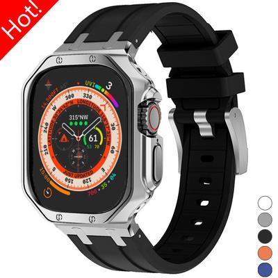 Ремешок+Чехол Силиконовый Ремешок ТПУ Защитный Чехол Крышка для Apple Watch Ultra 2 49мм 44мм 45мм 40мм 42мм Iwatch Series 9 8 7 6 SE 5 4