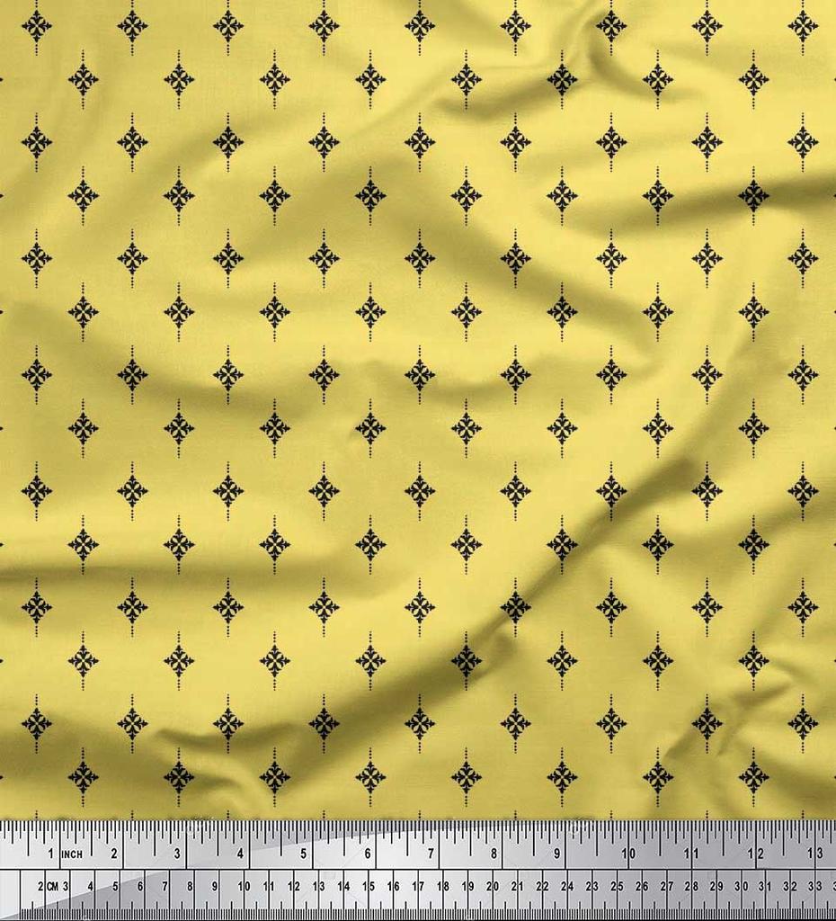 Soimoi Japan Crepe Satin Fabric Dot & Black Small Motif Shirting Decor Fabric Printed Metre 42 Inch