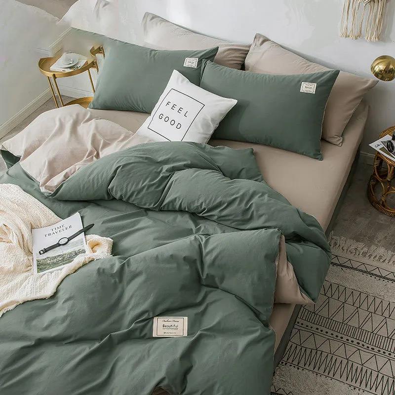 Современный простой комплект постельного белья из чистого хлопка, однотонная однотонная двуспальная кровать из четырех частей