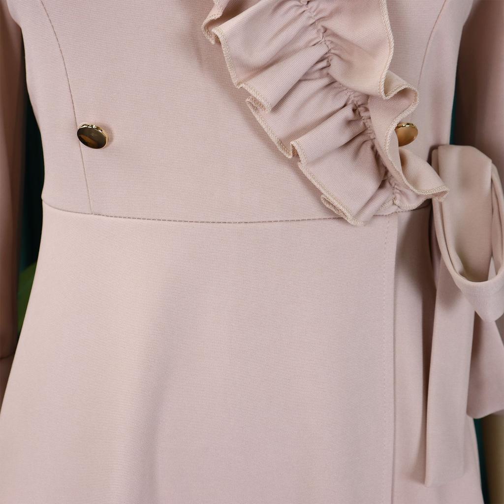 YYFS Women's Fashion Spring Fall Solid Color Print 3/4 Sleeves V-Neck High Waist Casual Dresses