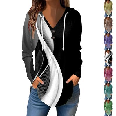 Женские повседневные модные однотонные толстовки с капюшоном на пуговицах и длинными рукавами с V-образным вырезом