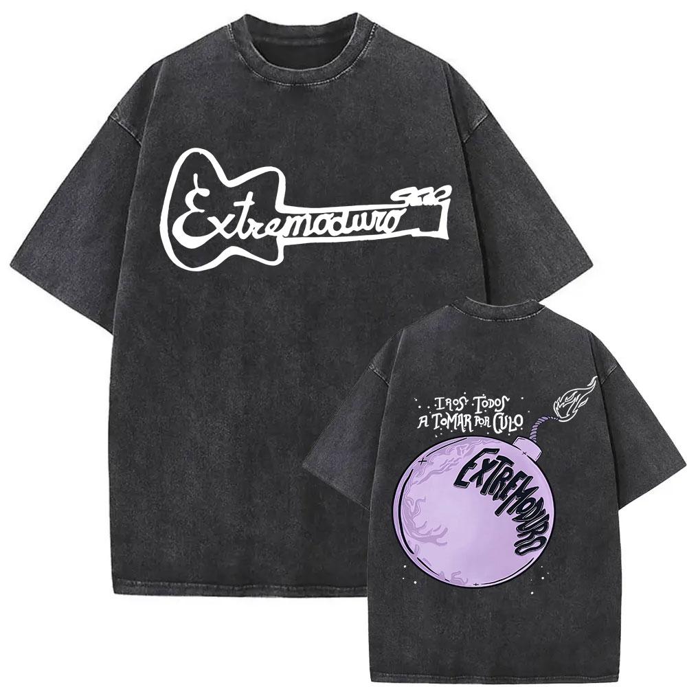 Rock Band EXTREMODURO Tour Vintage Washed Tshirt Men Fashion Hip Hop Street T Shirt Male Gothic Retro Oversized T Shirts