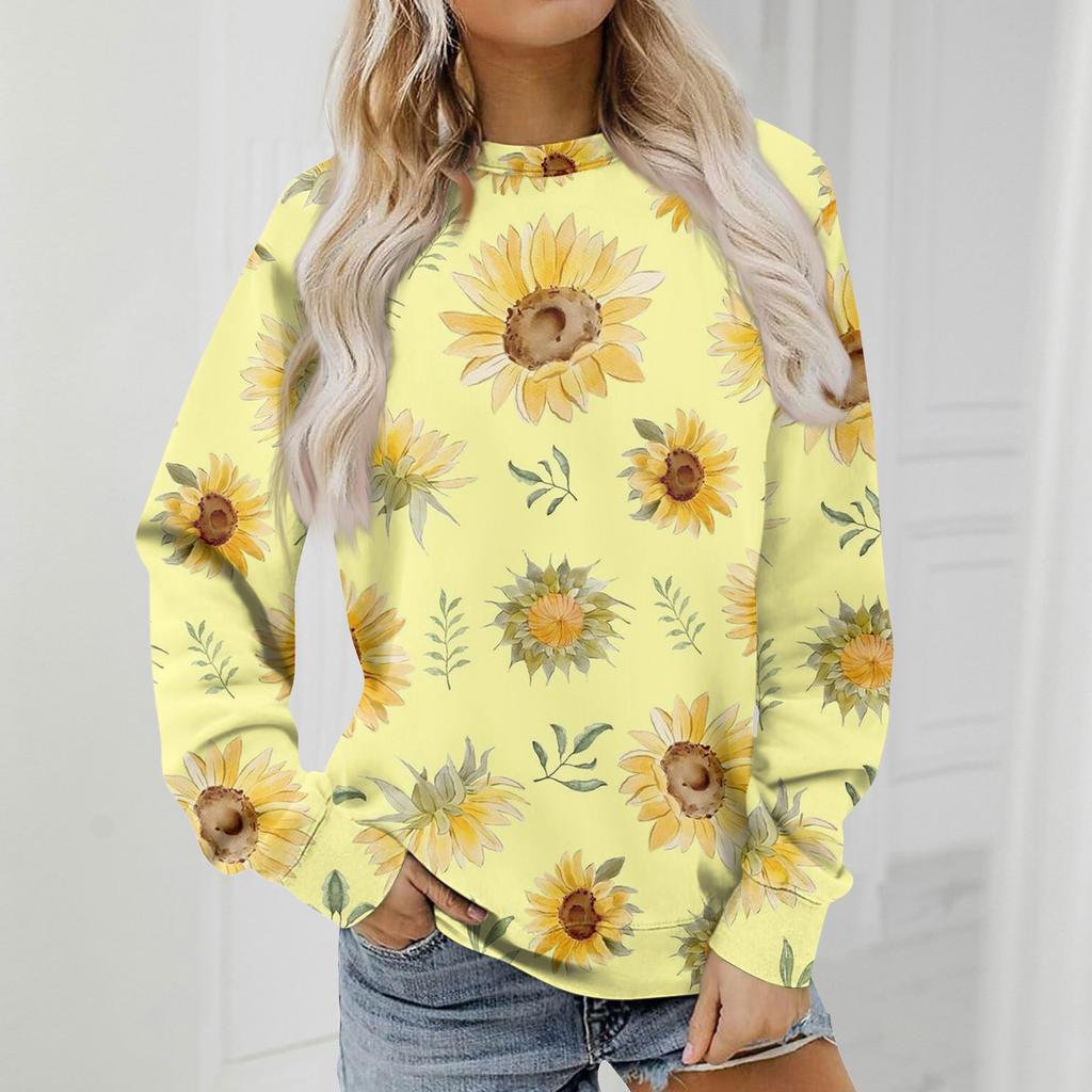 Women's Fashion Flower Printing Round Neck Sweater Top