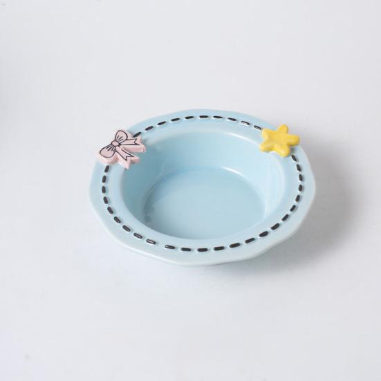 Nostalgie Ceramic Feeding Bowl for Dogs & Cats, Whisker Friendly Kitten Food Water Dish, Wide Shallow Pet Feeder Plate Dry Wet
