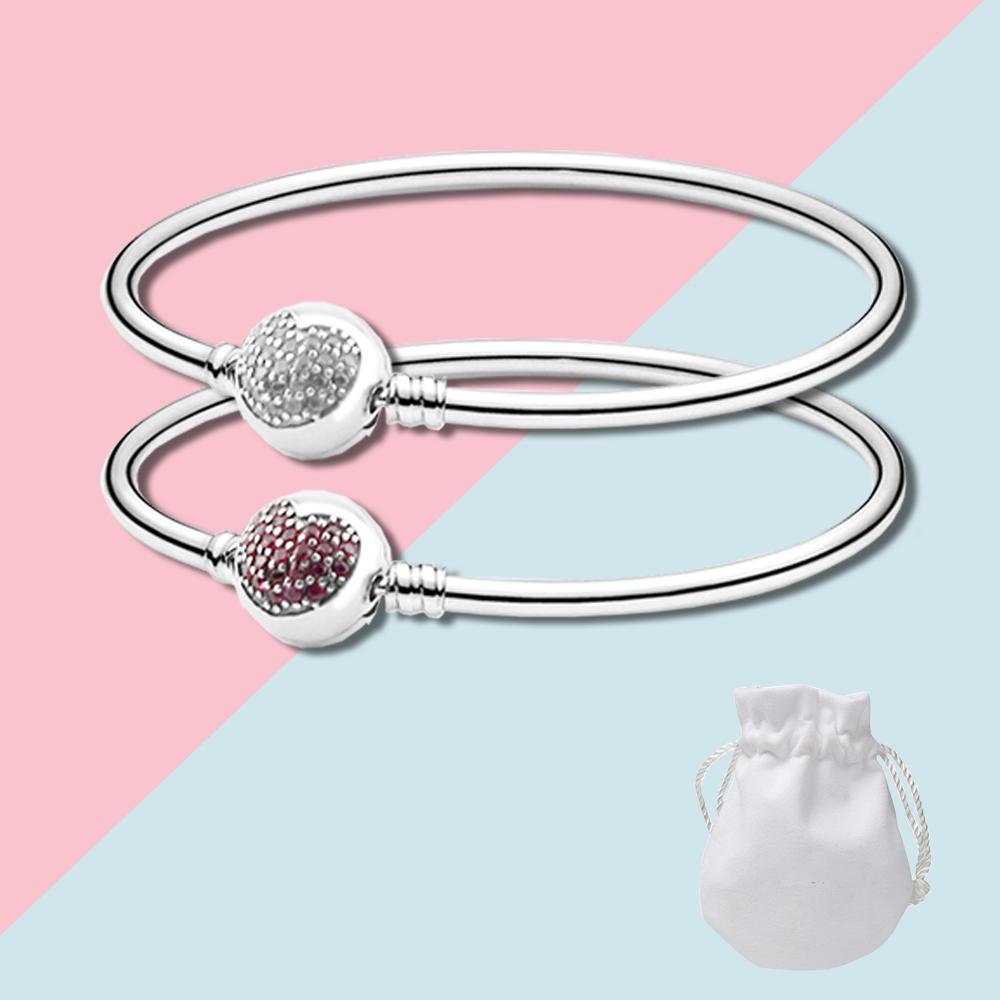 Аутентичные оригинальные серебряные браслеты SS925 с круглой застежкой в виде сердца, подвески, сделай сам, вечерние ювелирные украшения, подарки 16-21 см