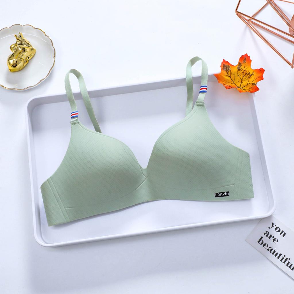 Popular French simple British ice silk bra one-piece thick cup girl gathering steel rimless underwear