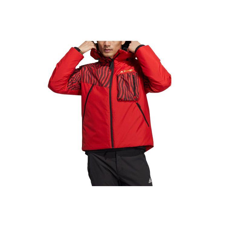adidas Куртка с капюшоном из хлопка Color Block, мужские куртки светло-малинового цвета HE7337