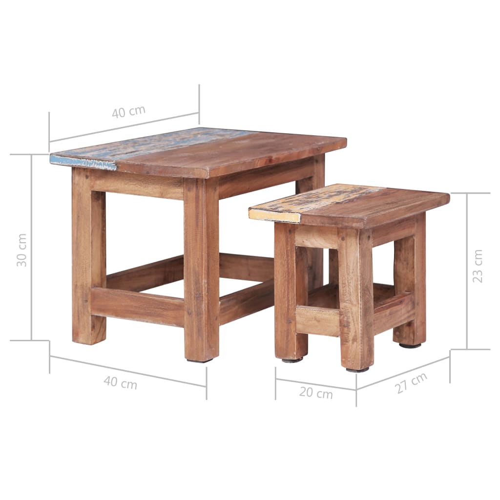 Set of 2 Side Tables Solid Mahogany Wood
