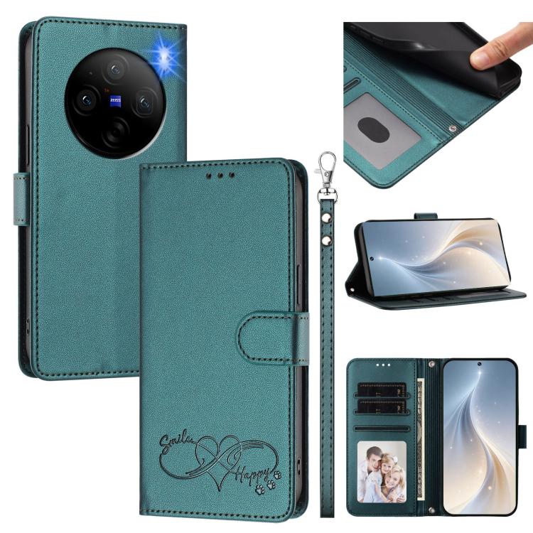 Happy Heart Pattern Magnetic Closure Vegan Leather Phone Case With Wrist Strap For vivo X200 FE
