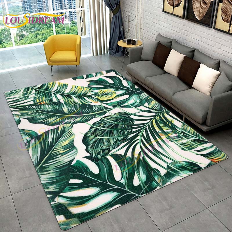 Ковер с тропическими листьями монстеры, современный ковер в стиле INS для гостиной, спальни, зеленый ковер с банановыми листьями, ковры с тропическими пальмовыми листьями