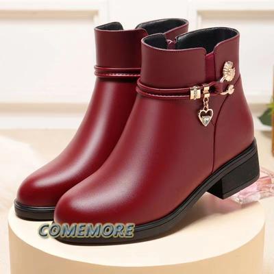 Модные зимние женские теплые короткие сапоги со стразами на толстом каблуке, элегантные, удобные, водонепроницаемые, флисовые, с мягкой подошвой, черные