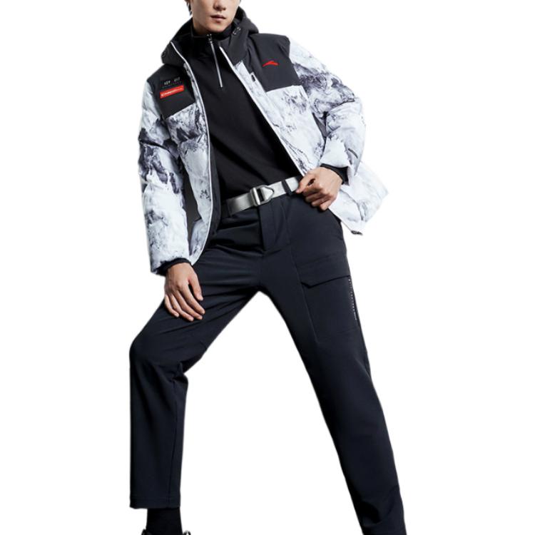 Anta Комплексная серия тренировок, пуховик на молнии с капюшоном и полным принтом логотипа, мужская верхняя одежда, чисто-белый 152247919-4