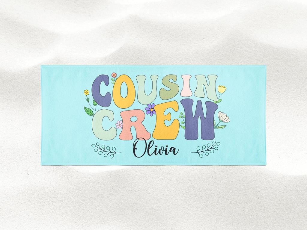 Ретро пляжное полотенце с цветочным принтом 'Cousin Crew', Милое летнее пляжное полотенце с цветами для семейного отпуска