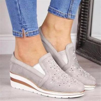 Туфли-лодочки большого размера на танкетке со стразами, женские легкие повседневные туфли