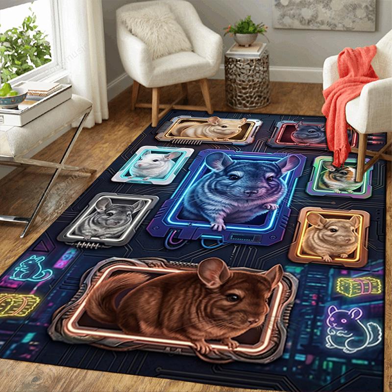 Chinchilla Neon Grid Pattern Rug Floor Mat for Living Room or Bedroom Soft and Comfortable Carpet a Gift for Birthday and Holiday.