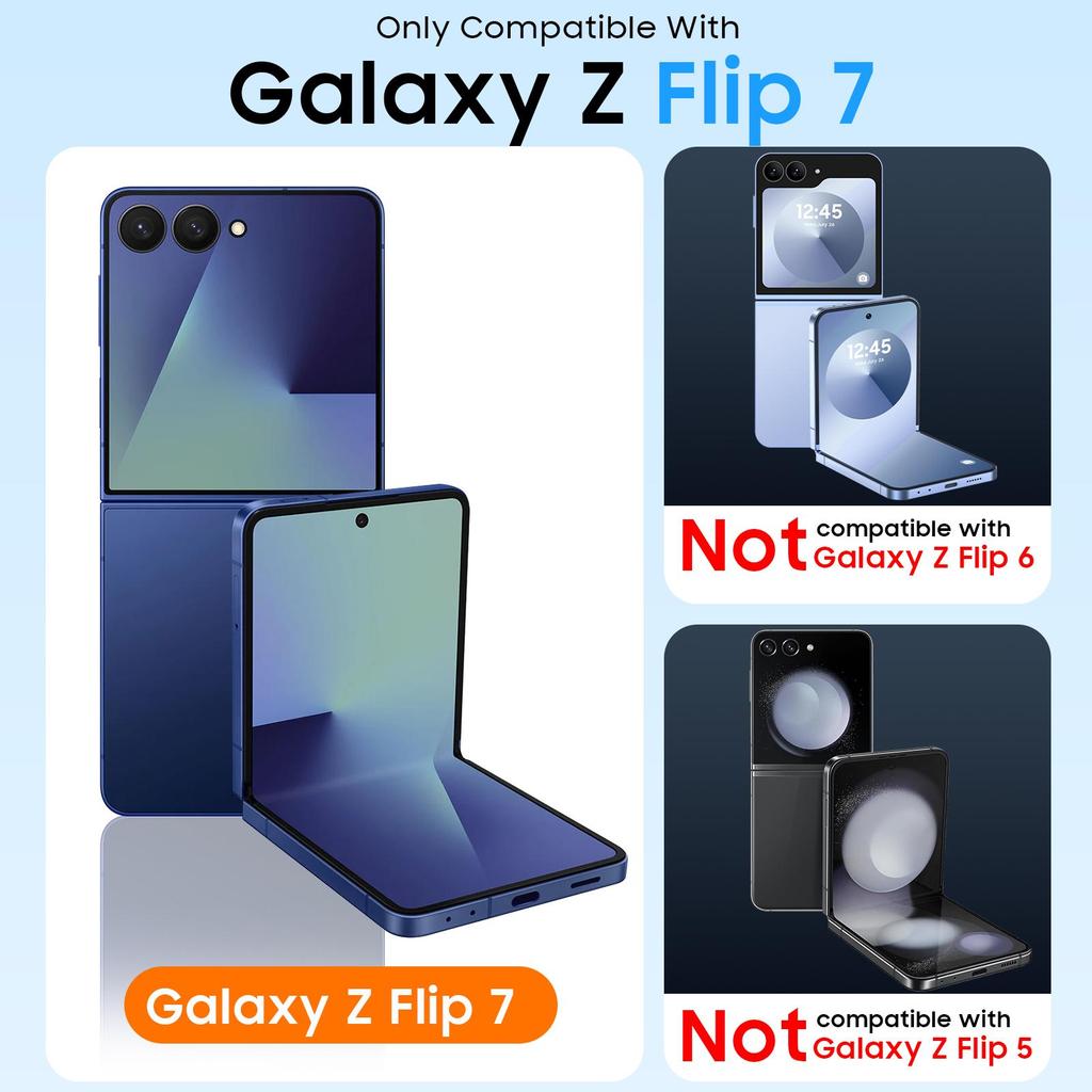 Для Samsung Galaxy Z Flip 7 Чехол, Защита шарнира, Встроенная защита экрана, Беспроводная зарядка, Ударопрочный, Тонкий прочный защитный чехол для телефона-Синий