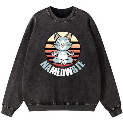 Женский винтажный хлопковый свитшот для медитации с кошкой, тонкий стиль, корейский крой, пуловер, простой худи оверсайз