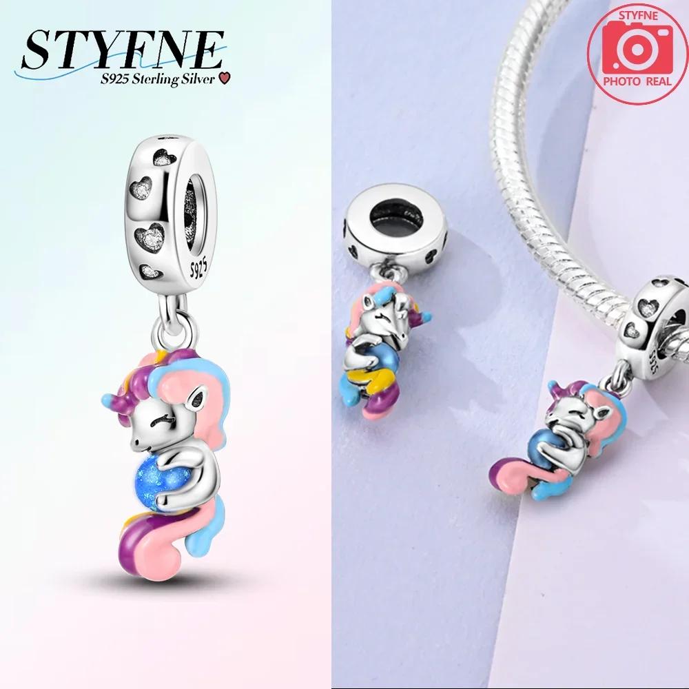 Изысканные Шармы Бусины Розового Цвета Медь Милая Девочка Страна Чудес Единорог Цвет Сердце Форма Подвеска Подходит Браслету-Бэнглу Ювелирные Изделия