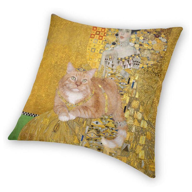Lovely Cartoon Klimt Style Cat Kitten Throw Pillow Cover Home Decor Square Gold Animal Art Cushion Cover 45X45Cm For Living Room