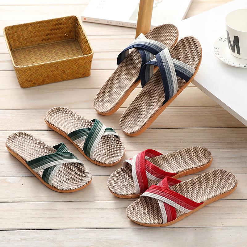 Летние льняные тапочки для дома, домашние пары, впитывающие пот, бесшумные деревянные полы, домашние сандалии и тапочки на толстой подошве из хлопка и льна