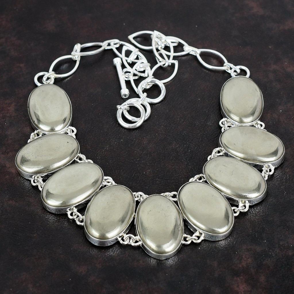 Pyrite Necklace Handmade Gemstone Jewelry 925 Sterling Silver Necklace Adjustable Chain Necklace Anniversary Gifts Healing Stone Necklace