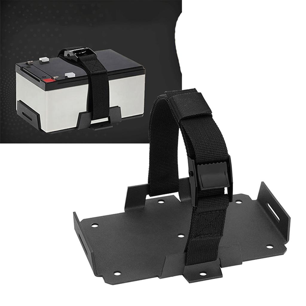 Small Battery Tray Aluminum Boat Mount with Adjustable Hold Down Strap for 12V 6-15AH 6V 7-12AH Batteries Storage