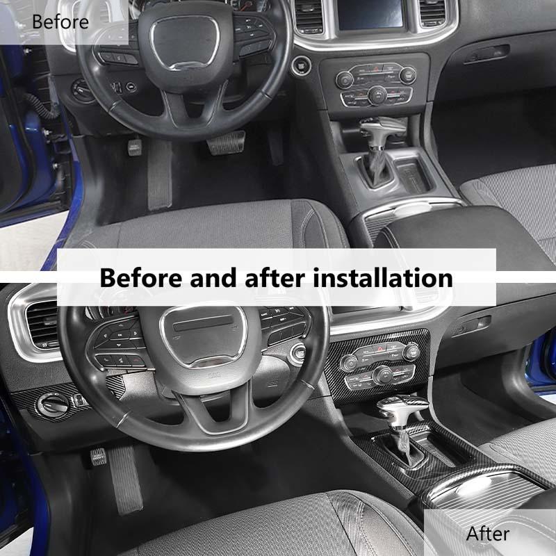 Car Cup Holder Decorative Protection Headlight Switch Cover Gear Shift Decoration Stickers Fit For Dodge Charger 2015 Up ABS Interior Accessories