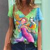 Lightweight Mermaid Digital 3D Print T Shirts Women Versatile Pullover Short Sleeve Summer Casual V-Neck Female Harajuka Tops