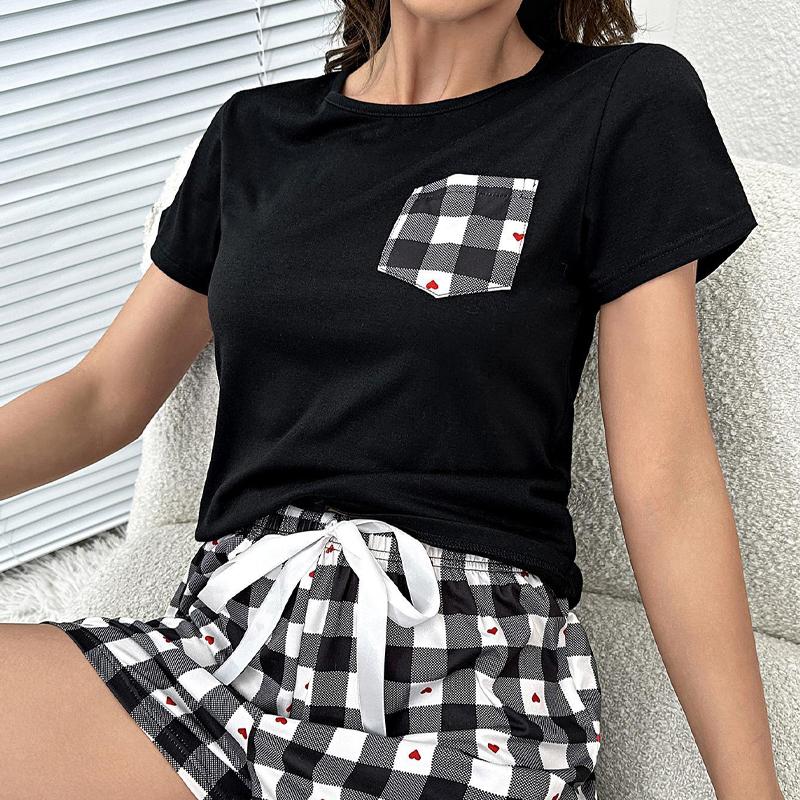 Пижама женская летняя с короткими рукавами и принтом в форме сердца, тонкая и простая повседневная домашняя одежда, комплект из двух предметов, можно носить снаружи