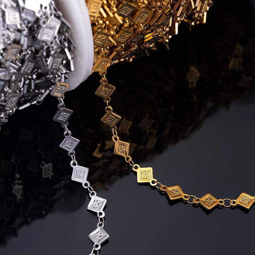 1M Stainless Steel Printed Dot Striped Square Necklace Chain Geometry Link Chains DIY Bracelet Accessory Jewelry Making Supplies