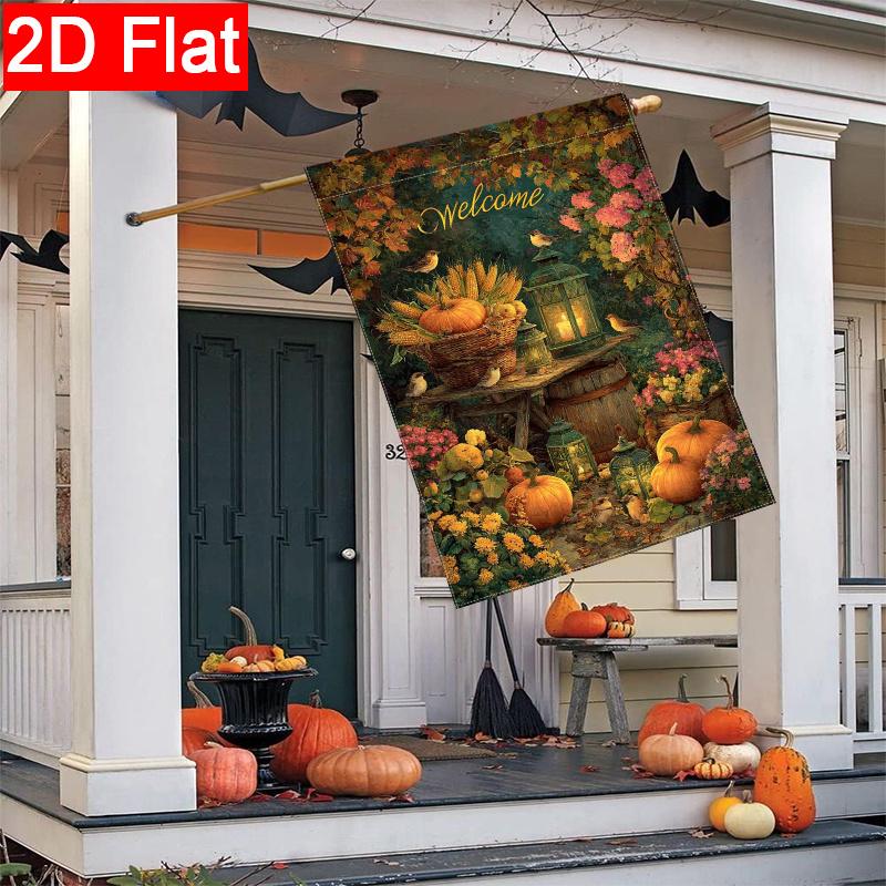 2D Flat, 2D Flat Autumn Thanksgiving Pumpkin Bird Garden Flag_4 (1)- Outdoor Garden Flag Double-sided Home Decoration Courtyard Decoration Outdoor Dec