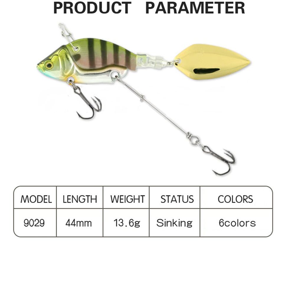 44mm/13.6g Spoon Metal Sequin Vibration Treble Hook VIB Lure Wobblers Crankbaits Metal Fishing Bait