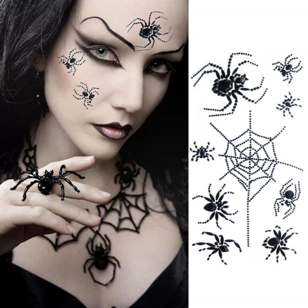 Black Halloween Temporary Tattoos 3D Halloween Face Rhinestone Sticker  Festive