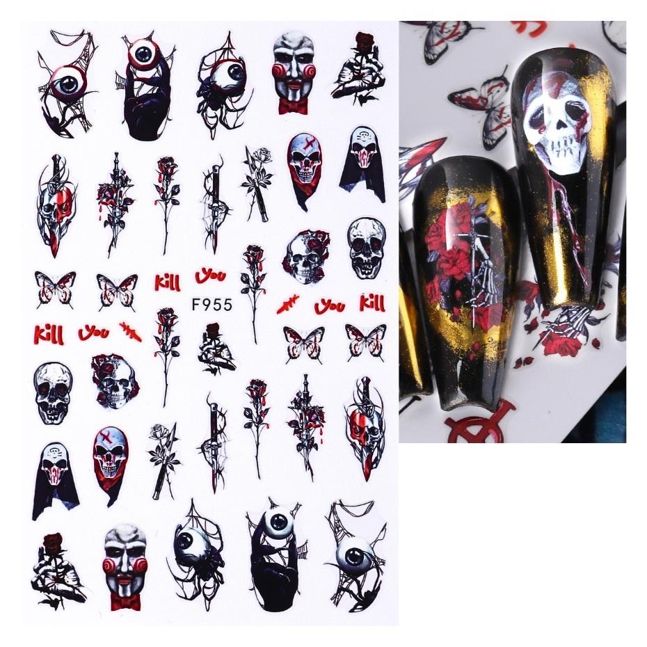 Nail Sticker 3D Liner Dark Butterfly Skull Flower Transfer Beautiful Decals Decoration Nail Art Accessories DIY Design