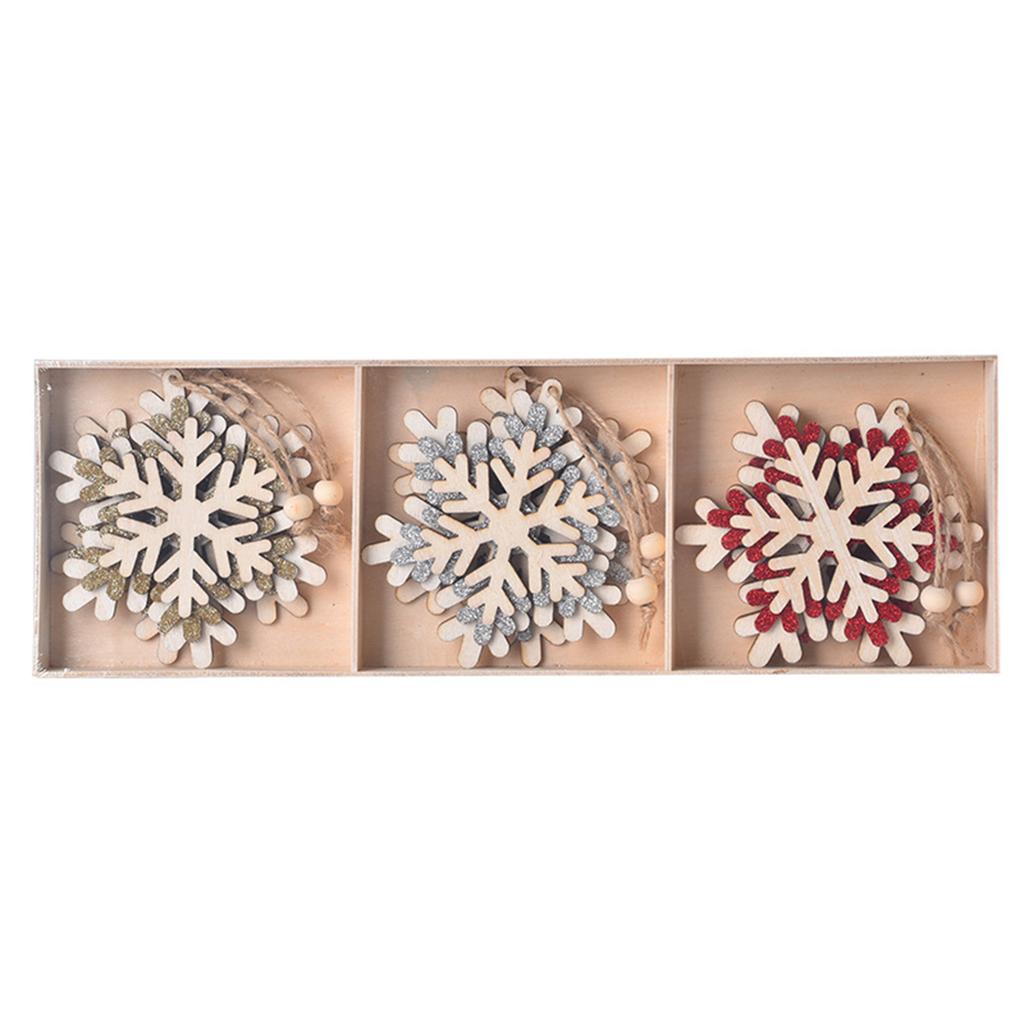 6 PCS Wooden Hollow Snowflake Christmas Vintage Pendants Christmas Tree Hanging Ornaments Xmas Hanging Ornaments DIY Painting