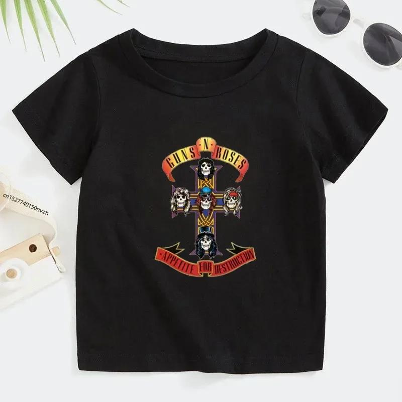 3T~14T Детская футболка Rock Band Gun N Roses для мальчиков и девочек, музыкальные топы с коротким рукавом, повседневная хлопковая одежда для детей