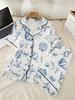 Teen Girls Pajama Set Ocean Seashell Print Lapel Button Down Short Sleeve Shirt & Shorts Summer Loungewear Pjs for Girls 12-16Y