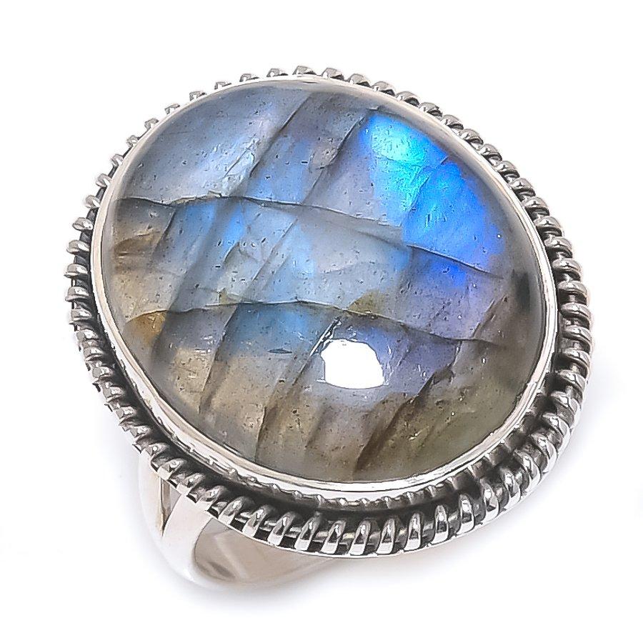 Натуральный лабрадорит драгоценный камень ручной работы 925 стерлинговое серебро ювелирное кольцо размер 6 c7K90