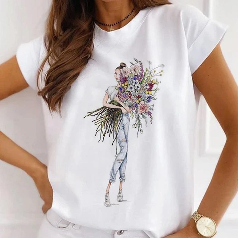 Модная креативная женская футболка с 3D рисунком розы 90-х годов, летняя блузка, свободные футболки с короткими рукавами, белые женские топы с круглым вырезом, одежда