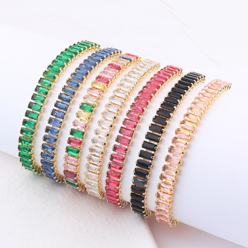 18K Gold Plated Cubic Zircon Adjustable Colorful Bracelets For Women Girls Rainbow CZ Jewelry Best Birthday Party Wedding Gift